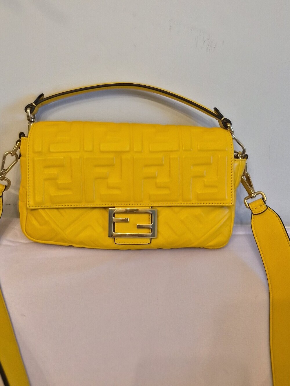 Fendi Baguette Medium – Yellow Nappa Leather FF Embossed